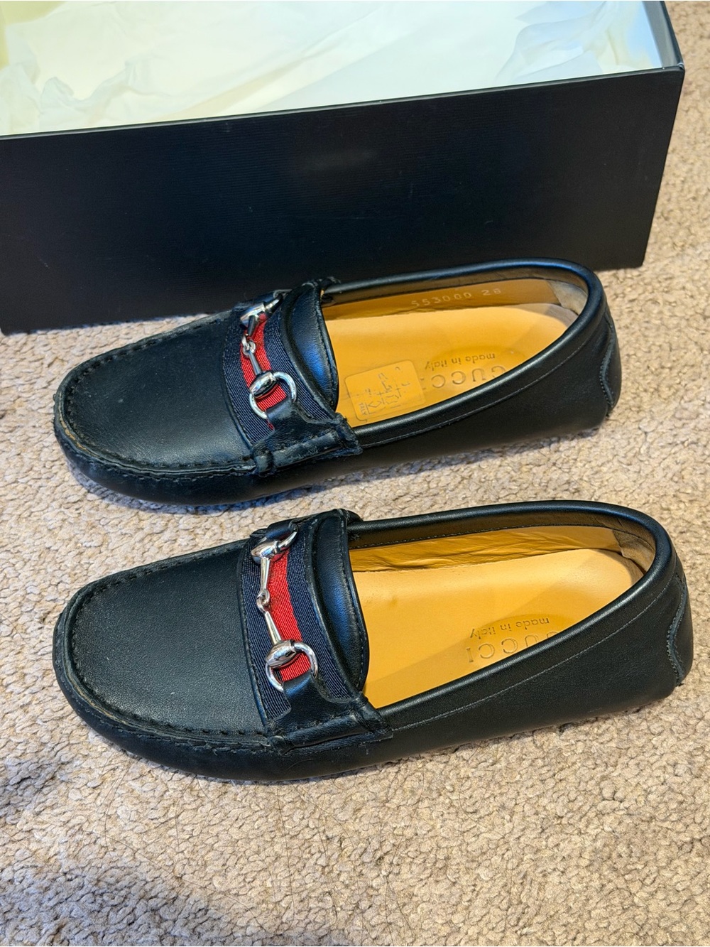 Boys Kids Gucci Navy Leather Loafers